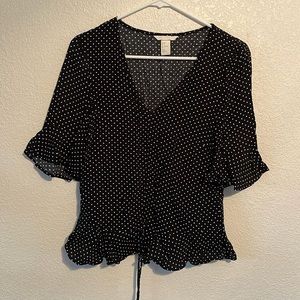 H&M Polka-Dot Ruffle Top, Size 10